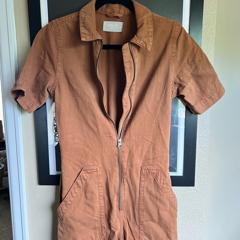 Everlane Copper Brown Collared Short-Sleeve Jumpsuit